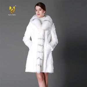 Womens Fur Faux Coats Real Rabbit Overcoat med äkta krage Long Winter Coat Women Story FS15130 220929