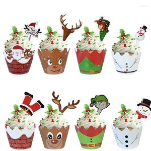 Party Supplies 24Pcs/Set Merry Christmas Snowman Cake Topper Paper Cups Muffin Cupcake Liners For Home Year Xmas Birthday Decoration