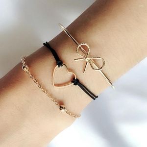 Bracelets de link Bracelete bohemian Conjunto para mulheres Bowknot Heart Cader