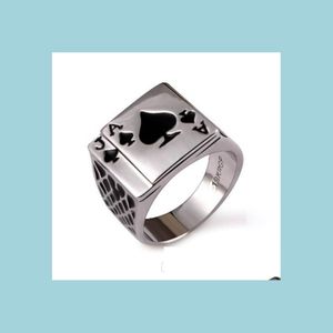 Cluster Rings Punk Rock Enamel Black Oil Poker Card Spades A Men Finger Ring Alloy Gothic Skl Hand Claw Rings Playing Cards Jewelry D Dh2Hp