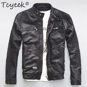 Männer Leder Faux Tcyeek Echte Jacke Männer Echte Schaf Ziege Schwarz Braun Männliche Bomber Motorrad Jacken Frühling Herbst Herren Kleidung l1 220930