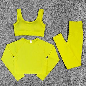 Tute da donna 12 colori a costine senza cuciture Tuta sportiva Abbigliamento sportivo da donna Manica lunga Set da yoga Crop Top Leggings da palestra Reggiseno da allenamento Completo Abbigliamento fitness 220929