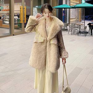 Women's Fur 2022 Winter Women's Style Small Fragrance Bright Diamond Loose Ladies Temperament Plus Cotton Thickened Imitation Coat