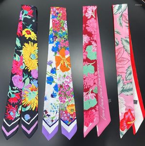 Sjaals Korea 2022 Spring madeliefje bloemen in dames vrijetijddecoratie twill lange strip streamer zijden sjaal stropdas binden een zak lint