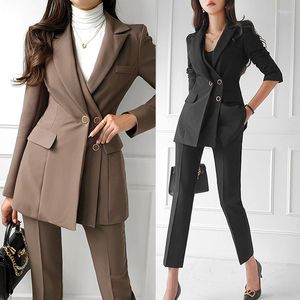 Women's Two Piece Pants High Quality Women Blazer With Pieces Set Office OL Formal Long Sleeve Slim Jacket Female Business Suits