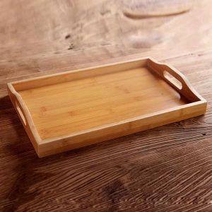 Bamboo Rectangular Serving Tray Kung Fu Tea Cutlery Trays Storage Pallet Fruit Plate with Handle