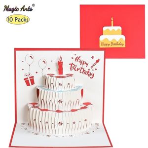 Greeting Cards 10 Pack 3D Happy Birthday Cake Pop-Up Gift for Kids Mom with Envelope Handmade 220930