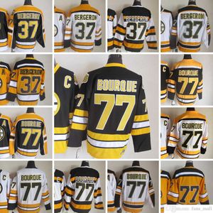 Film CCM Vintage Eishockey 77 Ray Bourque Trikots genäht 37 Patrice Bergeron Trikot Schwarz Weiß 75. Gelb Herren Retro