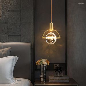 Lâmpadas pendentes FKL Modern Crystal Candelier Light Luxury Gold Simple Led Quasto de cama Small Restaurant Bar Longa Linha