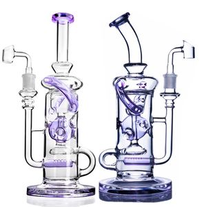 Tall purple Tree Glass Bongs Smoking Pipe Classic Brilliance Straight Tube Recycler Dab Rigs Water Pipes Bong 14mm