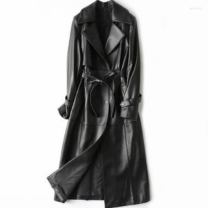 Damen Leder Damen Faux Lange Echte Schaffell Jacke Frauen Windjacke Mantel Mit Gürtel Natürliche Lammfell Kleidungsstück Für Frühling Und