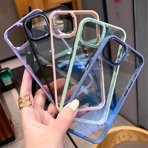 Transparent stötsäkert fodral för iPhone 14 13 12 11 Pro Max XR XS Max Metal Lens Protective Silicone stötfångare Clear Cover