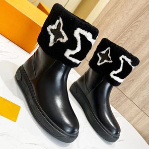 2023 Damen Designer Luxus Martin Stiefel klassische sexy Mode einfarbige Wolle Leder Buchstaben Casual Stiefel Plattform rutschfeste klobige Ferse Knöchel runde Zehe niedriger Stiefelschuh