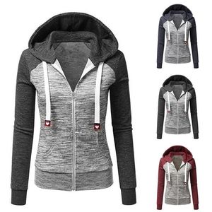 Kvinnors hoodies tröjor lapptäcke avslappnad smal blixtlås utomhus Autumn Winter Jacket Sport Fashion Lång ärm Huvtröjor 220930