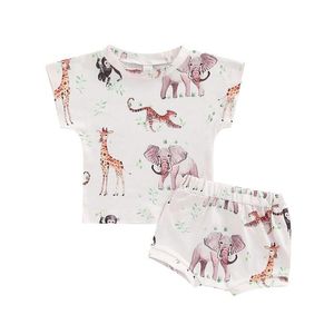 Clothing Sets Suits Kids Clothes Infant Summer Cartoon Animal Print Boy Short Sleeve T-Shirt Shorts E16115