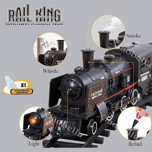 Diecast Model car B/O Railway Classical Freight Train Set Passenger Water Steam Locomotive Playset with Smoke Simulation Electric Toys 220930