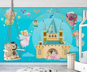 Sfondi Personalizzati Carta da parati murale 3D su larga scala Acquerello Castello Fata Palloncino Camera dei bambini Muro di fondo