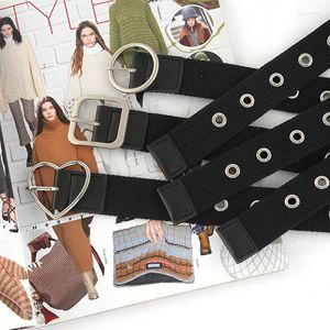 Belts Wide Women Female Waist Strap Black Canvas Belt Grommet Hole Buckle Waistband Jeans Round Love Heart Square