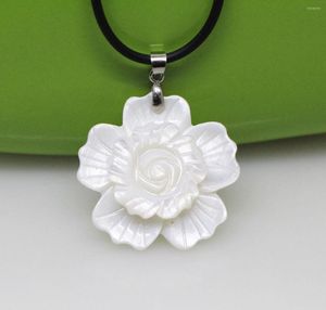Choker Beauty 2layer Shell Flower 35mm Pendant Mother Of Pearl Necklace Black Rope 17inches White Choose