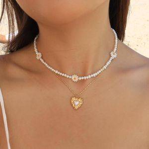 Choker Trendy Daisy Perla Collana di perline Ocea Sea Shell Flower Charm Splendida resistenza all'appannamento Gioielli in acciaio inossidabile 18KP