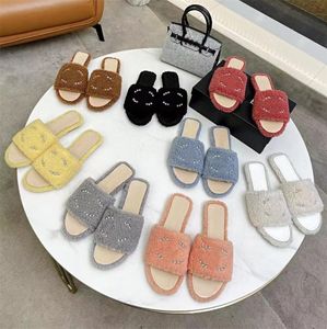 Furry Fur Winter Pearl Designer Slippers Warm Wool Slides Women Mules Interlocking Ladies Hollow Sa 22