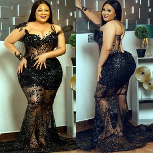 2022 ASO ASO EBI Black Mermaid Prom Dresses Crystes Crystals Evening Party Second Sectree Onvisply Condragement Dressing ZJ107