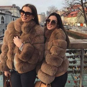 Faux Fur Winter New Women's Fashion Real Coat High Quality Natural With Collar Vest 2 in 1 Y2209
