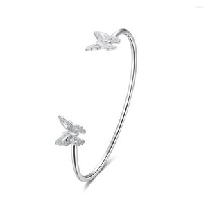 Bangle Top Quality Woman Fashion Jewelry Butterfly Design för Ol Real 925 Sterling Silver Lady Bangles Justerbara storlekar