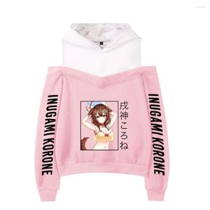 女性のフーディーズアニメInugami Korone女性フーディースウェットシャツHarajuku Streetwear Hip Long Sleeveセクシーセクシーな肩フリースフード付きジャケット