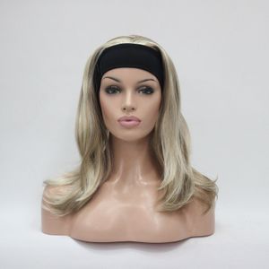 new honey ash blonde mix blonde long straight wavy end 3/4 wig with headband