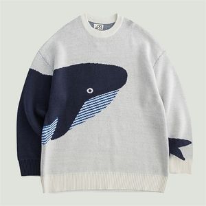 Men's Sweaters Vintage Fashion Cute Whale Knitted Sweater Men Streetwear Harajuku Oversize Loose Casual Cashmere Knit Pullover Unisex Tops 220930