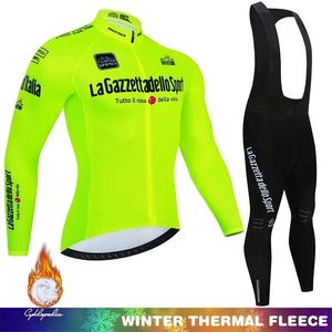 Jersey rowerowe wycieczki po Włoch zimowych polaru termiczna długie rękawowe wyścigi sportowe dla mężczyzn śliniane spodnie odzież