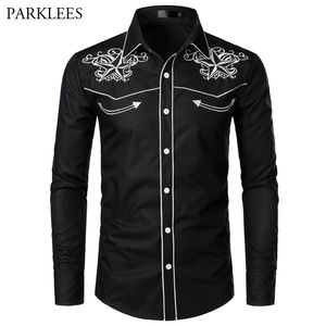 Męskie koszule Casual Shirts Black Hafdery Men Men Man Brand Mens Button Down Long Rleeve Dress Chemise Homme Camisa XXL 220930