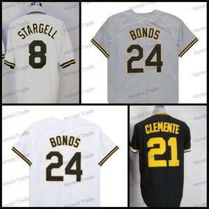 Retro Baseball Jersey 24 Barry Bonds 21 Roberto Clemente White Throwback Mens Jerseys