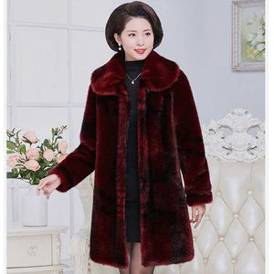 Faux Fur New Winter Imitation Mink Coat Women Mid-Length Print Loose Oversize Thicke Middle-aged Women's Clothing Y2209