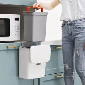 Waste Bins Kitchen Bathroom Toilet Storage with Inner Barrel Wall Mounted Trashcan Cabinet Garbage Rubbish Bin Door Hanging Trash Can 220930