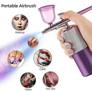 Airbrush Tattoo Supplies Mini Kit med kompressor Multifunktion Konstmålning Nano Spray Gun Nail Cake Decorating Makeup Sprayer