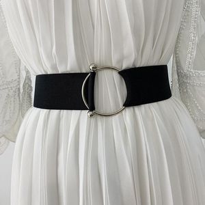 Bälten för kvinnor korsett Enkel svart beige elastisk bälte rund spänne dekoration midje klänning tätning tätning