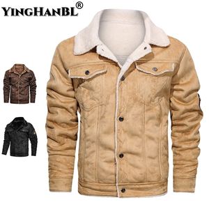 Herrläder faux höst vinter lapel stor kappjacka casual mode motorcykel lösa jackor outwear fleece tjock vindbrytare 220930