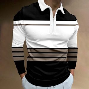 Men's Polos Long Sleeve Shirt Autumn Winter Stritching Business Dress Clothes Luxury Tee Tops 220930