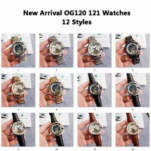 45m Automatic Mechanical Wristwatches NO BOX Tourbillon Moon Phase Watch White Dial Silver Year Month Week Day Leather/Stainless Steel Strap