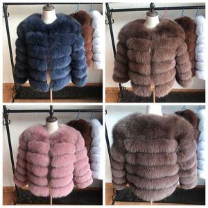 Faux Fur 50 cm Nowe kobiety ciepły prawdziwy płaszcz Krótka zimowa kurtka odzieży naturalne niebieskie płaszcze na gorącą promocję Y2209