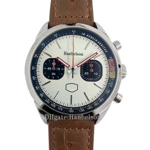 Relógio masculino Top Vintage Racing mostrador Cronômetro Quartzo MOVIMENTO Mostrador em dois tons Pulseira de couro marrom Designer 46mm Relógio de pulso masculino 5 cores