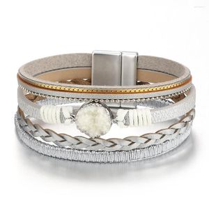 Link Armbänder Großhandel Kleine Schmuck Legierung Geflochtenes Seil Leder Kies Armband Frauen Einfache Magnetische Kraft Zubehör