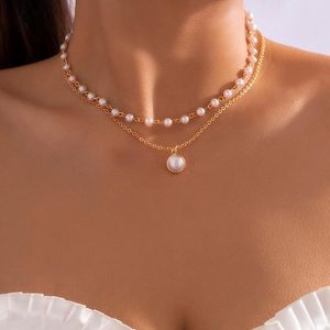 Pendant Necklaces Lacteo Trendy Imitation Pearls Chain Choker Set For Women Minimalism Double Thin Necklace Jewelry Wholesale
