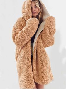 Faux Fur Coat Women Hoodie Cashmere Jacket Long Female Lamb Hair Parka Ladies Oversize Solid Winter Warm Sobretudo Feminino Y2209