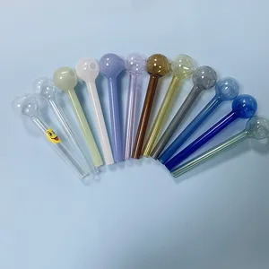 10cm Length Glass Oil Burner Smoking Pipe Mini Bubbler Bowl Wax Vaporizer Colors For Option Pink Available