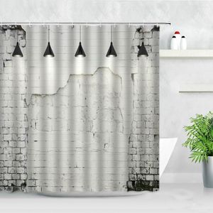 シャワーカーテンレトロな白いレンガの壁カーテン防水布地バススクリーン古いシームレスな石の軽い背景装飾バスルーム