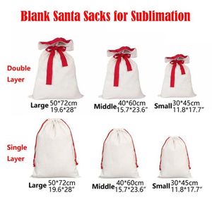 süblimasyon Noel Santa çuvalları küçük orta büyük katmanlı Noel tuval hediye çantası şeker çantaları xmas paketi için kişiselleştirilebilir yeniden kullanılabilir