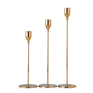 Portacandele 3 pezzi / set metallo stile cinese semplice decorazione dorata di nozze bar festa soggiorno bastone di casa 220929